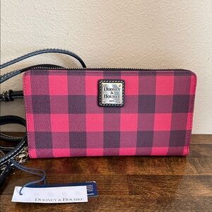 Dooney & Bourke Red and Black Checkered Clutch/Wallet Crossbody